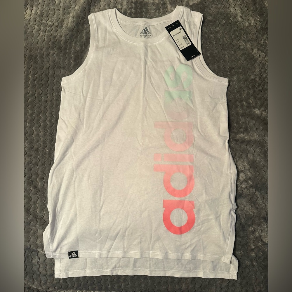 NWT Girls XL (size 16) Adidas White Tank with Gradient Logo